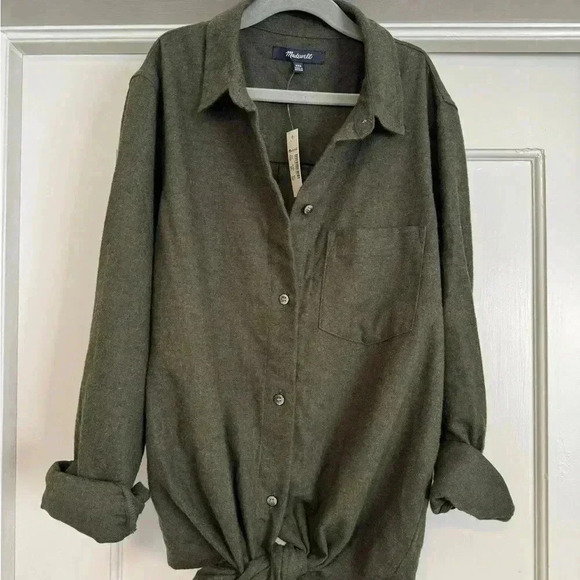 Madewell women’s NWT dark green flannel tie-front button down size XXS - Picture 3 of 9